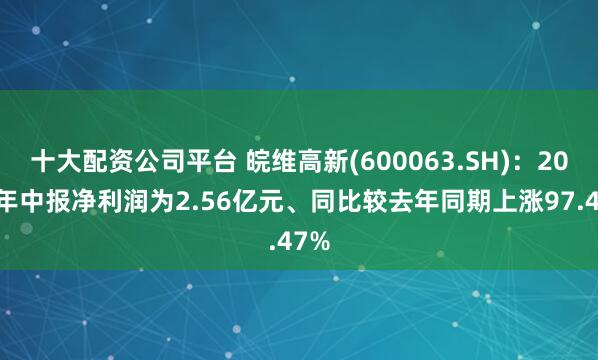 十大配资公司平台 皖维高新(600063.SH)：2025年中报净利润为2.56亿元、同比较去年同期上涨97.47%